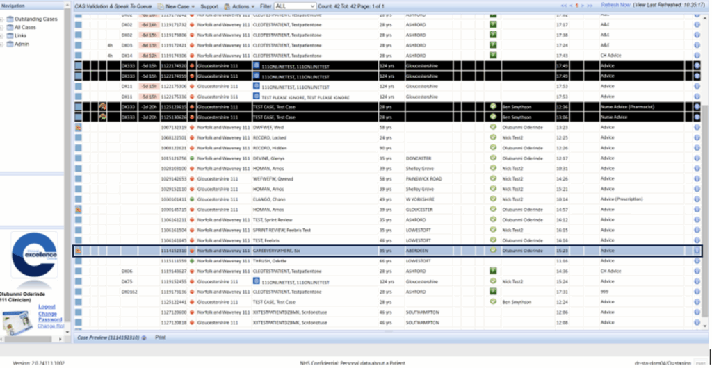 Screenshot of the Cleo Core case list interface showing how to select a specific patient from the available cases