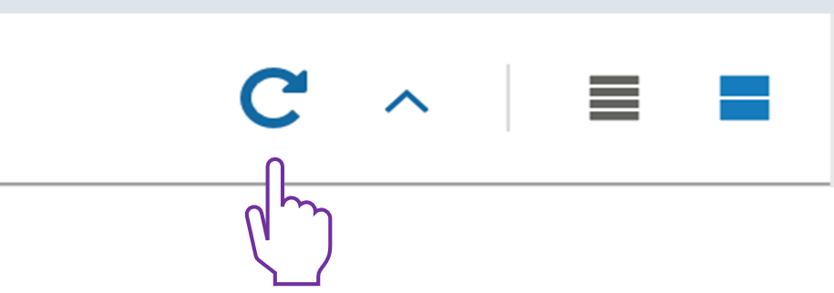 Interface toolbar showing the reload dashboard icon button located at the top right-hand side of the screen for refreshing dashboard card content.