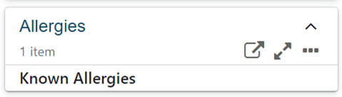 Allergies dashboard card displaying 'Known Allergies' status, indicating that allergy information has been recorded for this patient.