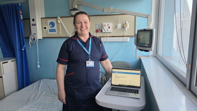 Abena Richards, Midwifery Community Manager showing how to register for the digital maternity exemption certificate