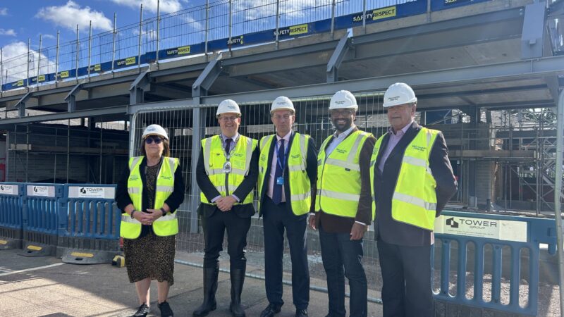 l-r Cllr Lynette Bowers-Flint, Cllr Justin Wrench, Matthew Hopkins, Sir James Cleverly MP, Cllr John Spence