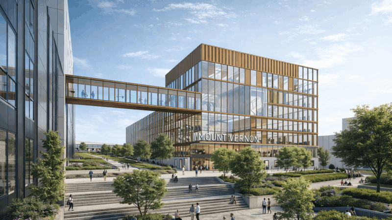 A photo of the Mount Vernon Cancer Centre building